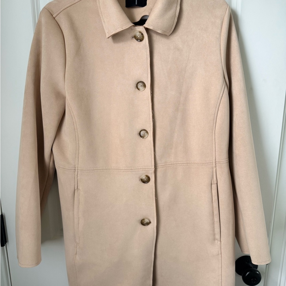 Women's Cream Button-Front faux suede Coat